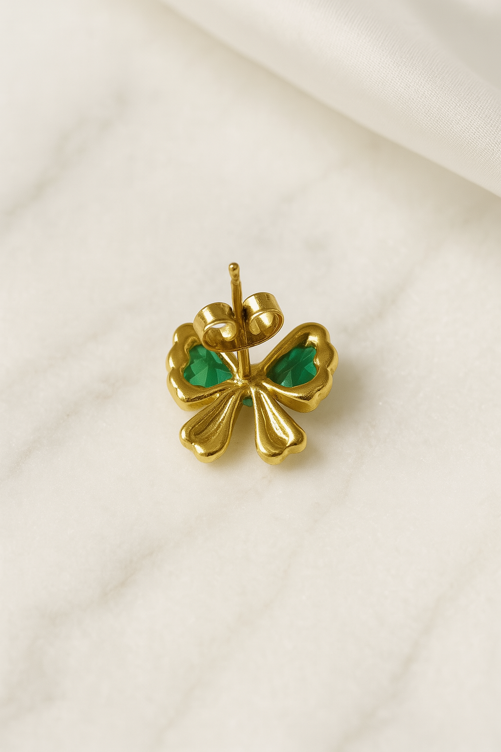 Golden Bow with Emerald Earrings