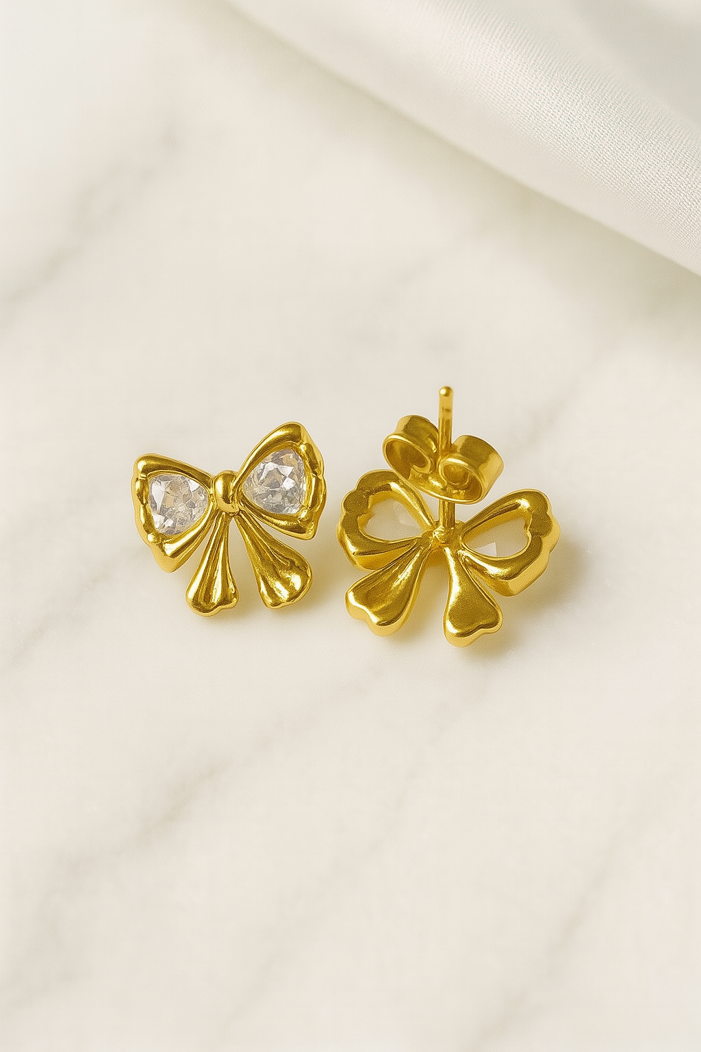 Golden Crystal Bow Earrings