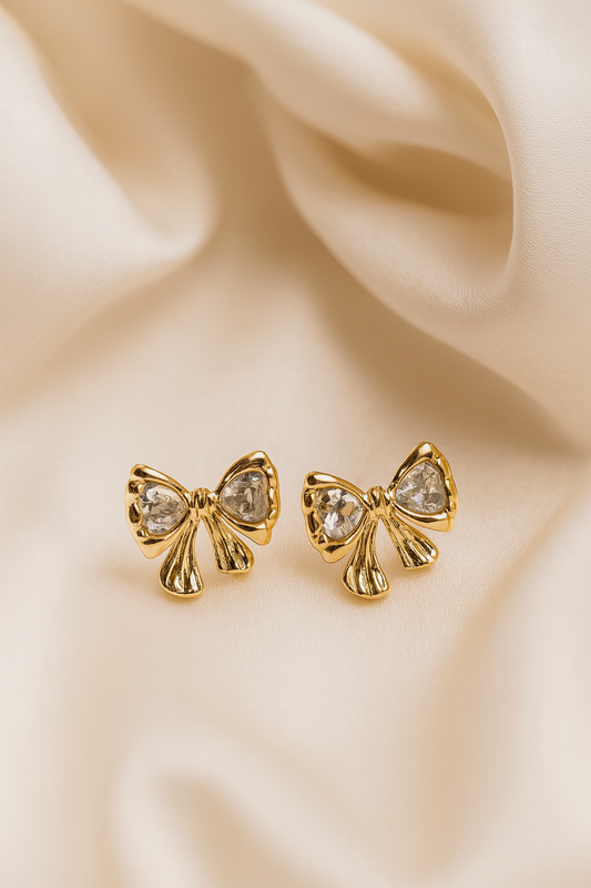 Golden Crystal Bow Earrings