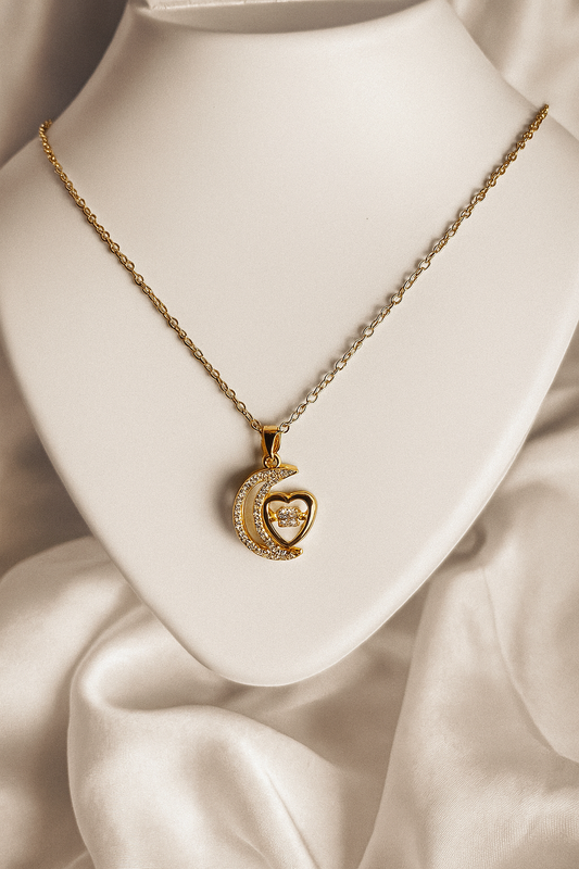 Golden Heart & Crescent Moon Necklace